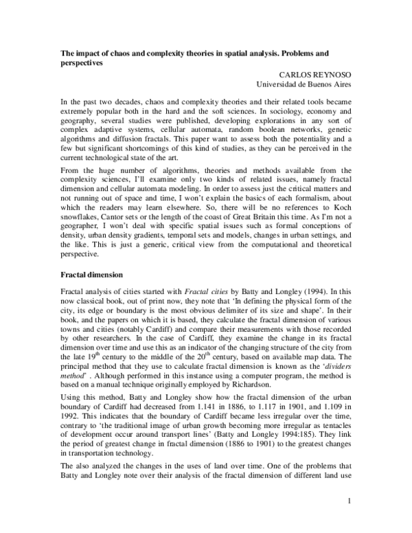 (PDF) The impact of chaos and complexity theory in spatial analysis (2005)