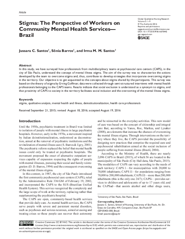 (PDF) Stigma: The Perspective of Workers on Community Mental Health ...