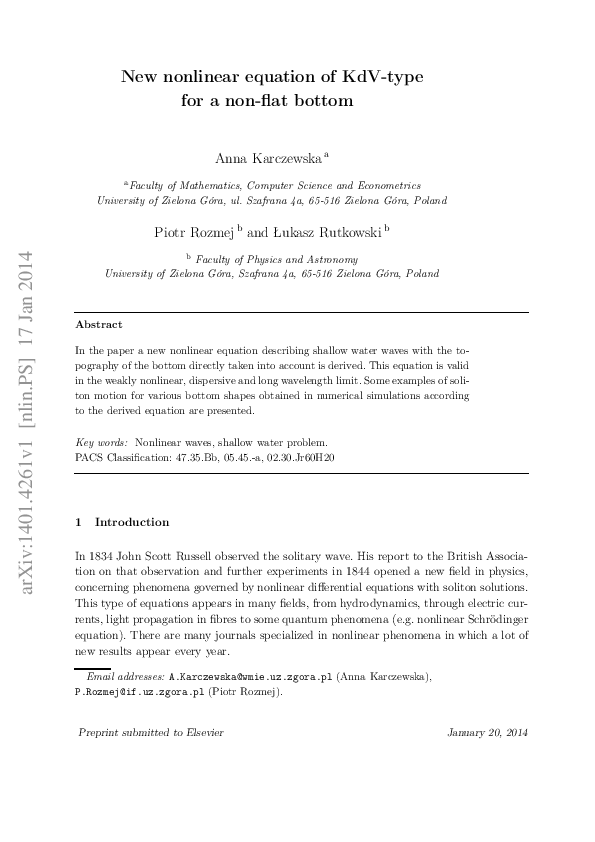 (PDF) A new nonlinear equation in the shallow water wave problem