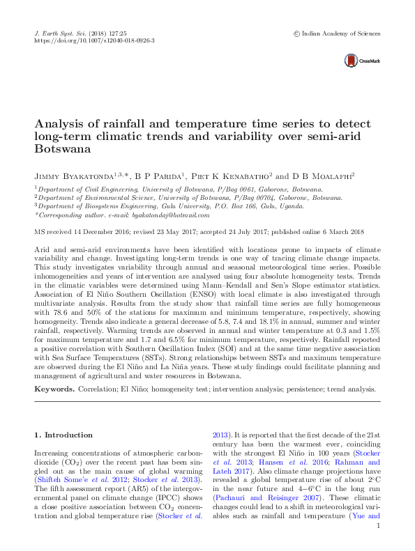 (PDF) Analysis of rainfall and temperature time series to detect long ...
