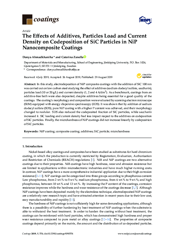 (PDF) The Effects of Additives, Particles Load and Current Density on ...