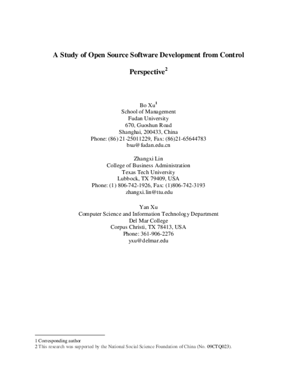 (PDF) A Study of Open Source Software Development from Control Perspective