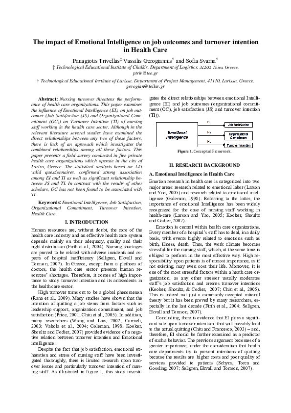(PDF) The impact of Emotional Intelligence on job outcomes and turnover ...