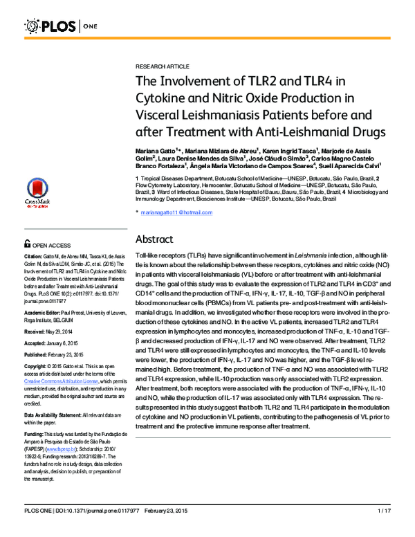 (PDF) The Involvement of TLR2 and TLR4 in Cytokine and Nitric Oxide ...