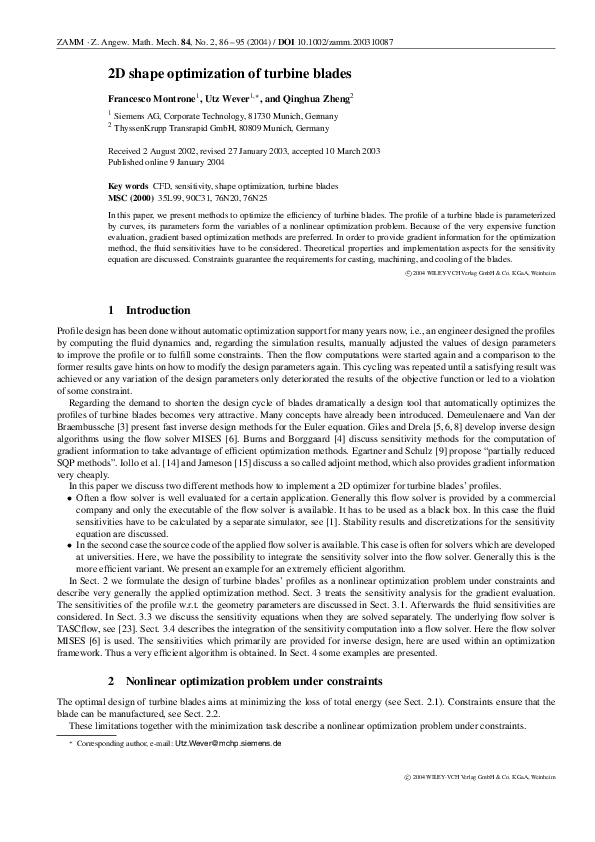 (PDF) 2D Shape Optimization of Turbine Blades
