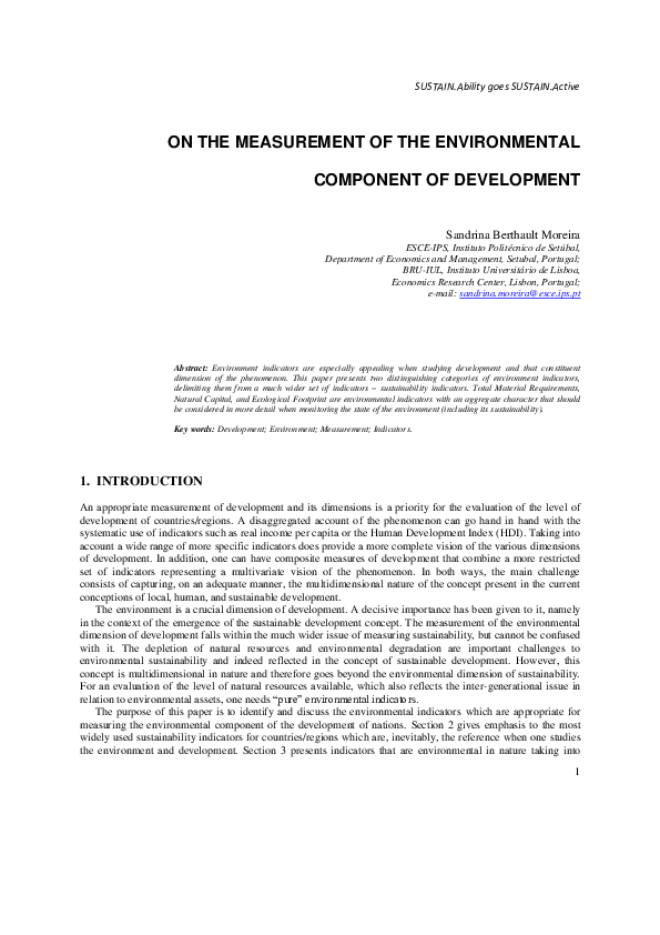 (PDF) On the measurement of the environmental component of development