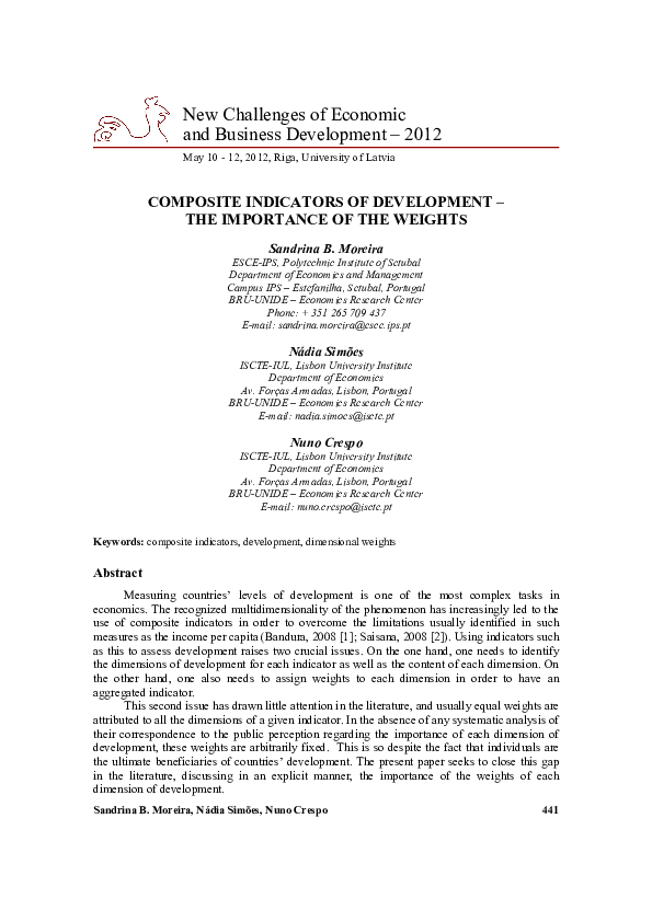 (PDF) Composite indicators of development the importance of the weights Sandrina Moreira