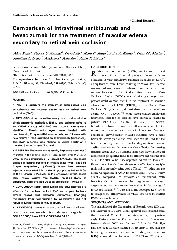 (PDF) Comparison of intravitreal ranibizumab and bevacizumab for the ...