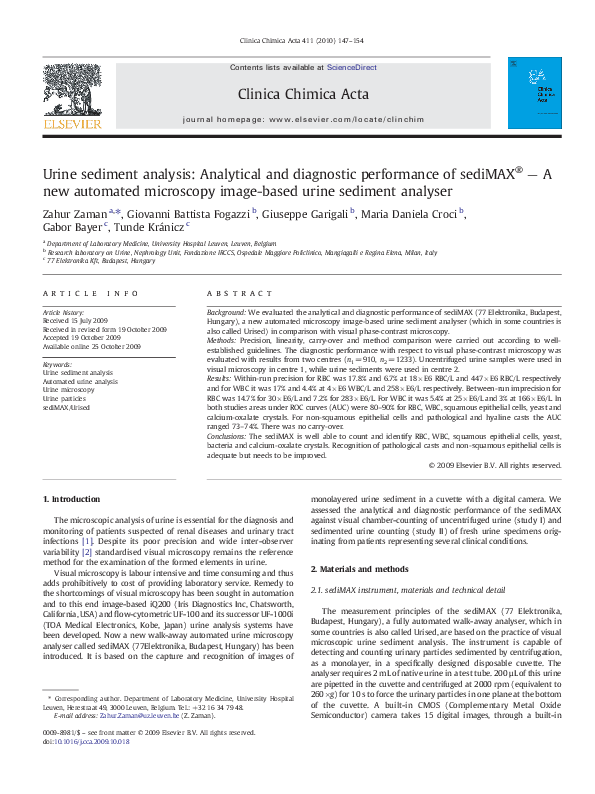 Pdf Urine Sediment Analysis Analytical And Diagnostic Performance Of Sedimax A New Pdf Urine Sediment Analysis Analytical And Diagnostic Performance Of Sedimax A New