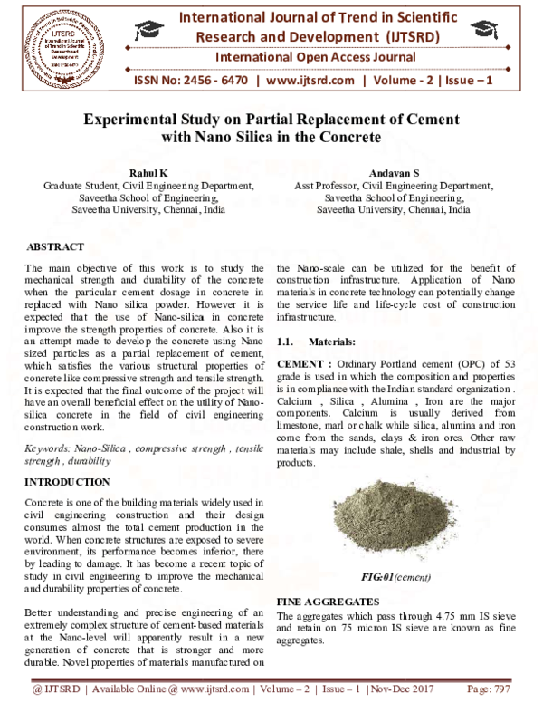 (PDF) Experimental Study on Partial Replacement of Cement with Nano ...