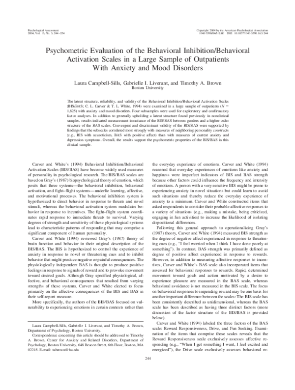 (PDF) Psychometric evaluation of the behavioral inhibition/behavioral ...