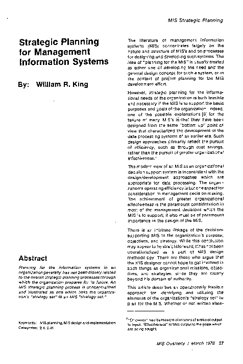 (PDF) Strategic Planning for Management Information-Systems