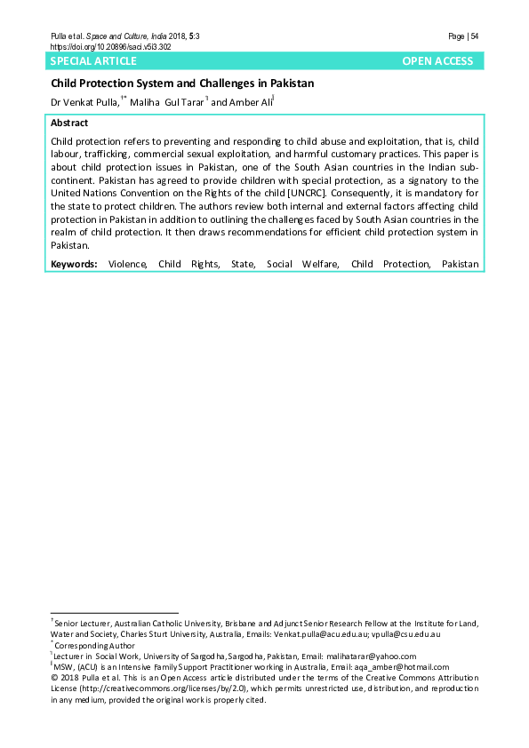 (PDF) Child Protection System and Challenges in Pakistan Amber Ali