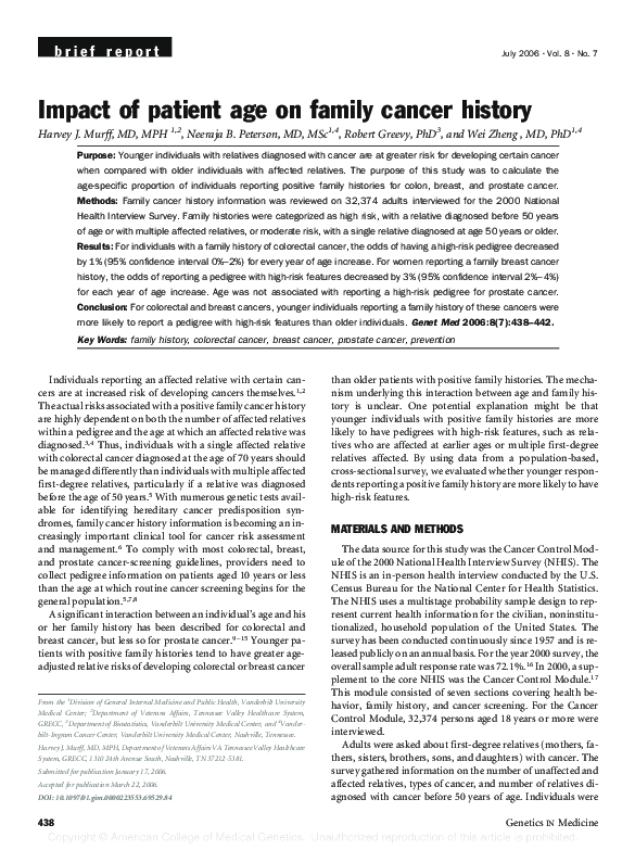 (PDF) Impact of patient age on family cancer history