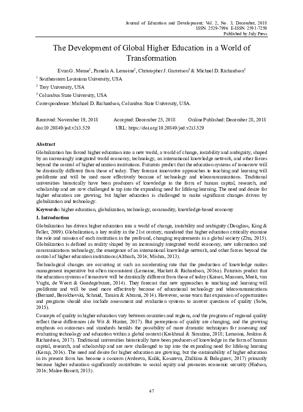 (PDF) The Development of Global Higher Education in a World of ...