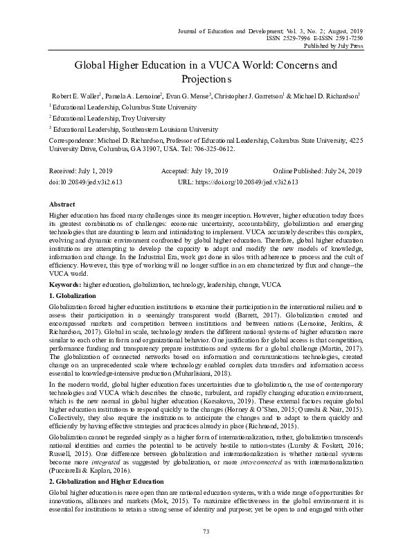 (PDF) Global Higher Education in a VUCA World: Concerns and Projections