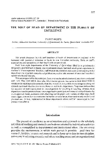  PDF The Role Of Head Of Department In The Pursuit Of Excellence 