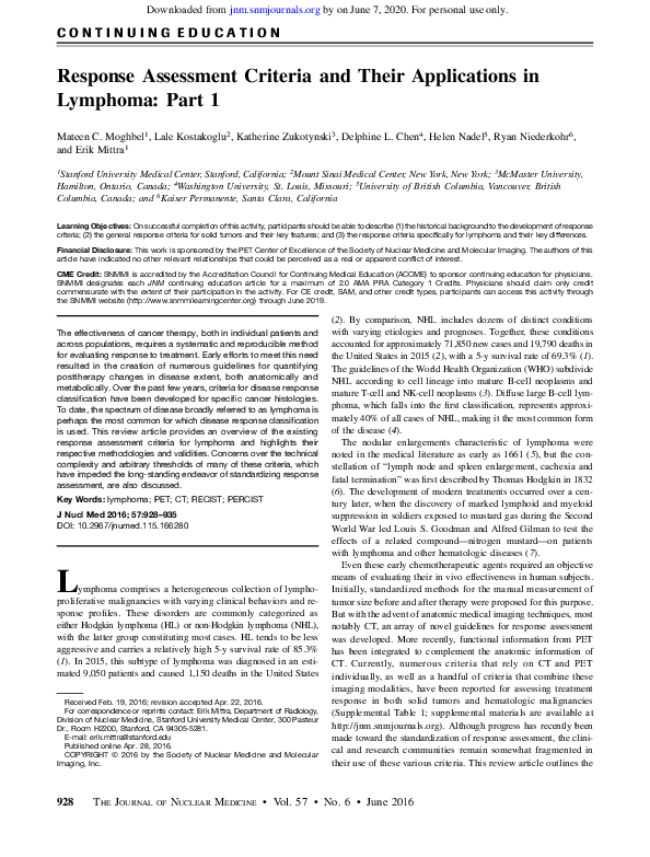 (PDF) Response Assessment Criteria and Their Applications in Lymphoma ...