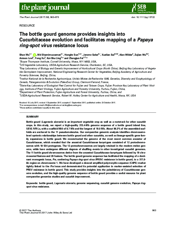 (PDF) The bottle gourd genome provides insights into Cucurbitaceae evolution and facilitates