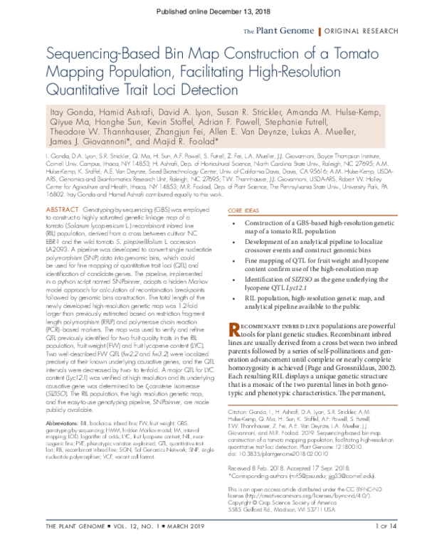 (PDF) Sequencing-Based Bin Map Construction of a Tomato Mapping ...