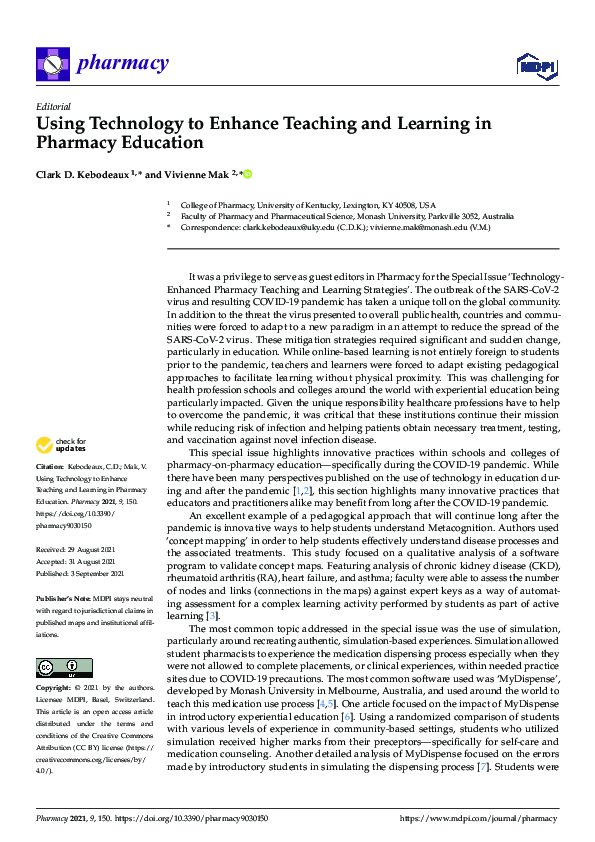 (PDF) Using Technology to Enhance Teaching and Learning in Pharmacy ...