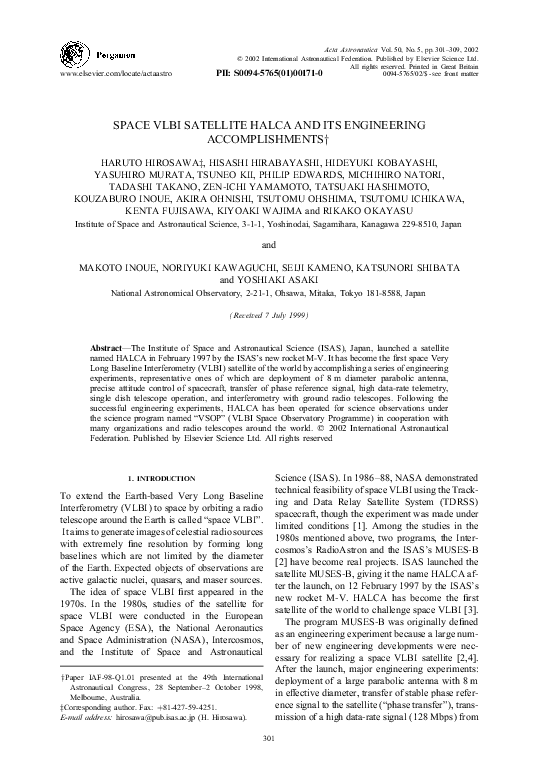 (PDF) Space Vlbi Satellite Halca and its Engineering Accomplishments
