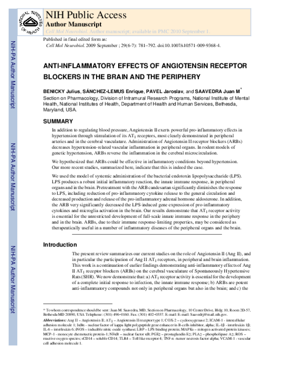 (PDF) Anti-Inflammatory Effects of Angiotensin Receptor Blockers in the ...