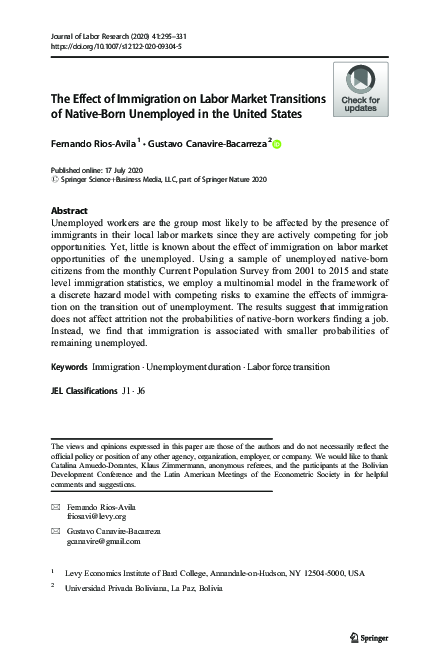 (PDF) The Effect of Immigration on Labor Market Transitions of Native ...