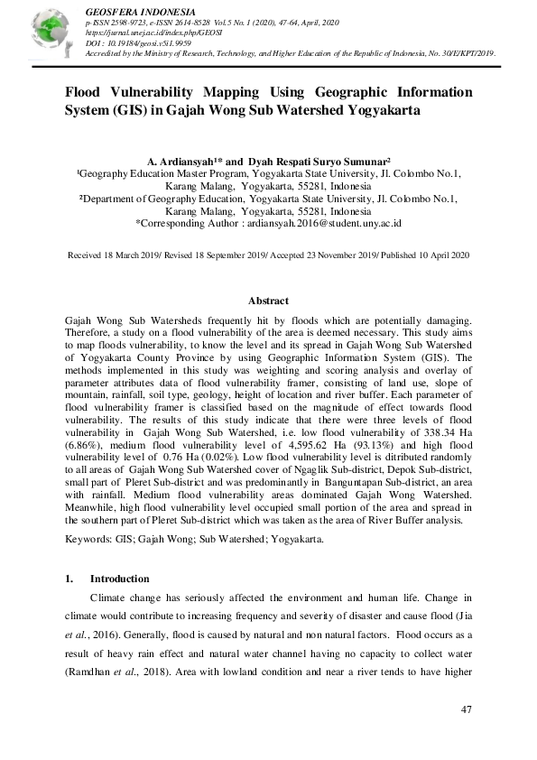 (PDF) Flood Vulnerability Mapping Using Geographic Information System ...