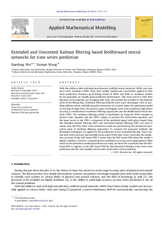 (PDF) Extended and Unscented Kalman filtering based feedforward neural ...