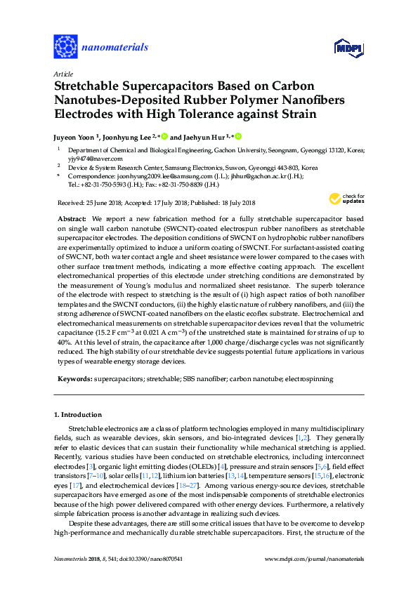 (PDF) Stretchable Supercapacitors Based on Carbon Nanotubes-Deposited ...