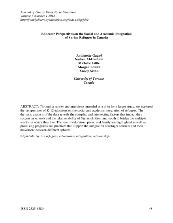 (PDF) Educator Perspectives on the Social and Academic Integration of ...
