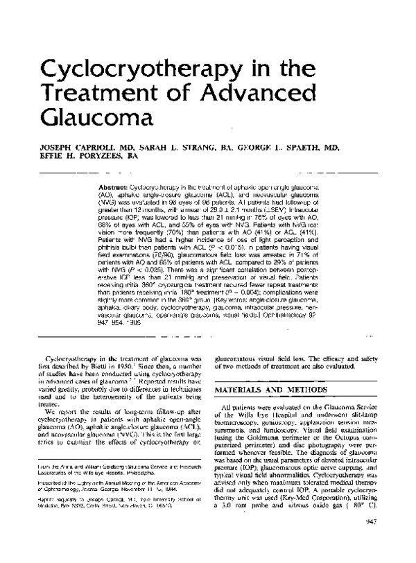 (PDF) Cyclocryotherapy in the treatment of advanced glaucoma