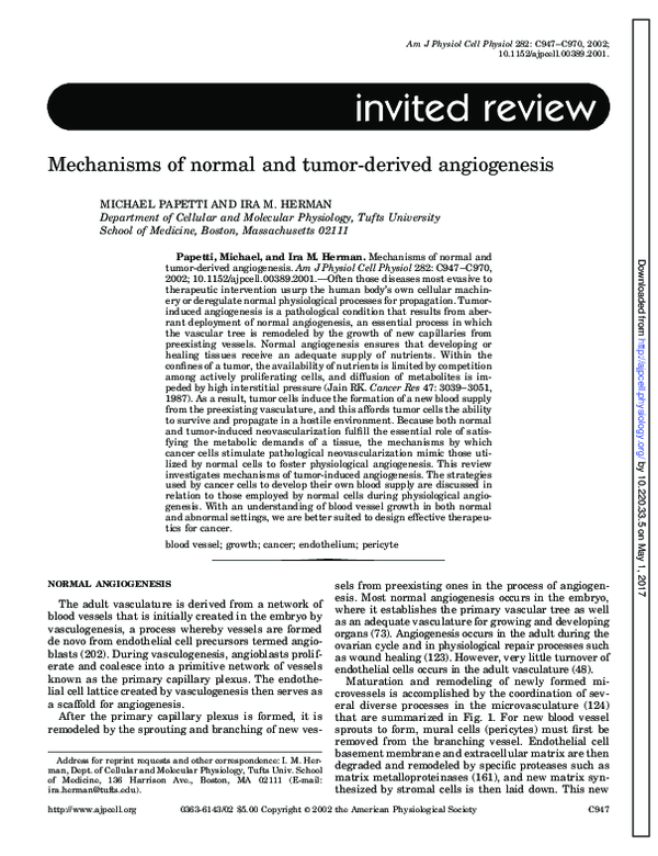(PDF) Mechanisms of normal and tumor-derived angiogenesis