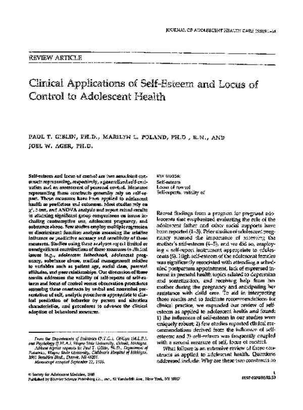 (PDF) Clinical applications of self-esteem and locus of control to ...