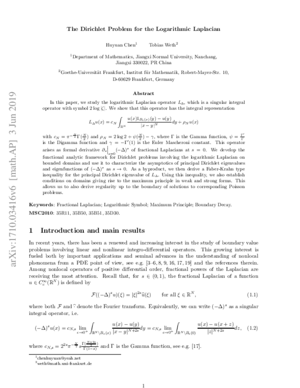 (PDF) The Dirichlet problem for the logarithmic Laplacian