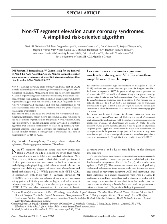 (PDF) Non-ST Segment Elevation Acute Coronary Syndromes: A Simplified ...