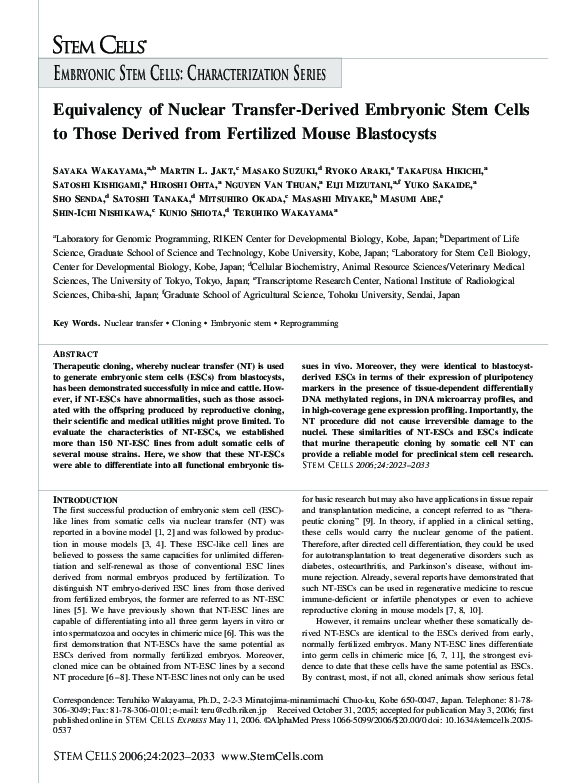 (PDF) Equivalency of Nuclear Transfer-Derived Embryonic Stem Cells to ...