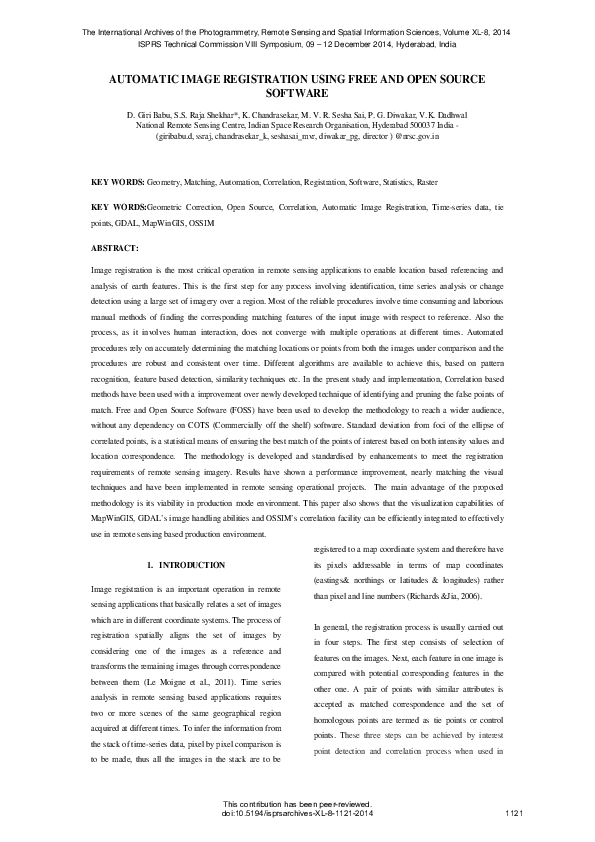 (PDF) Automatic Image Registration Using Free and Open Source Software