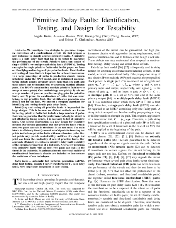 (PDF) Primitive delay faults: Identification, testing, and design for ...