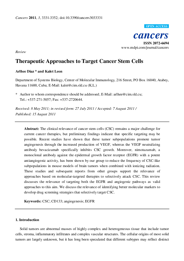 (PDF) Therapeutic Approaches to Target Cancer Stem Cells