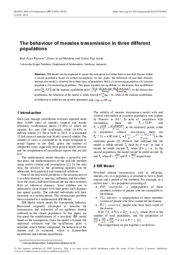 (PDF) The behaviour of measles transmission in three different populations