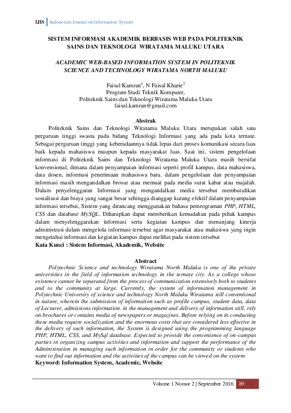 (PDF) Sistem Informasi Akademik Berbasis Web Pada Politeknik Sains Dan ...