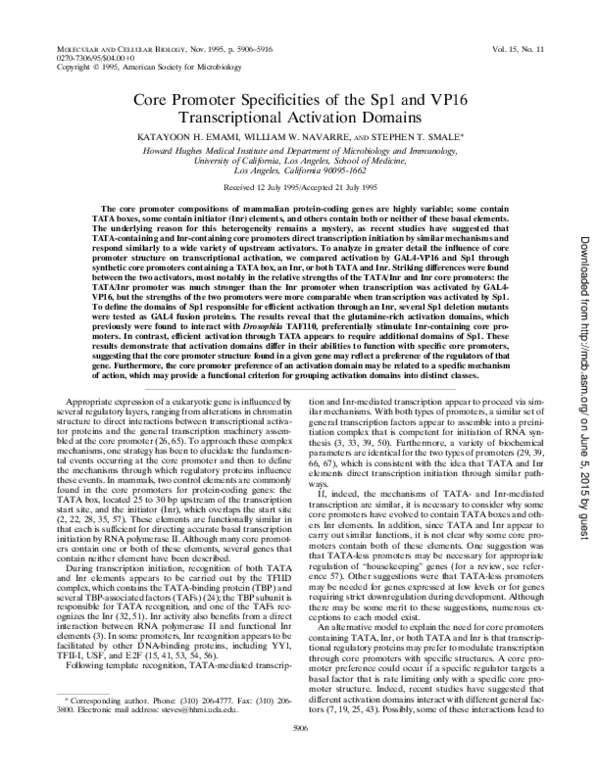 (PDF) Core promoter specificities of the Sp1 and VP16 transcriptional ...