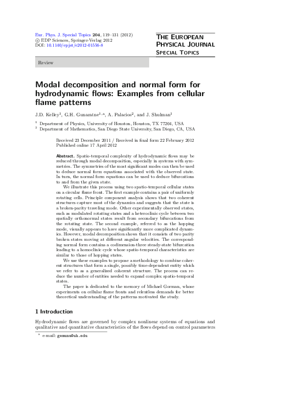 (PDF) Modal decomposition and normal form for hydrodynamic flows ...