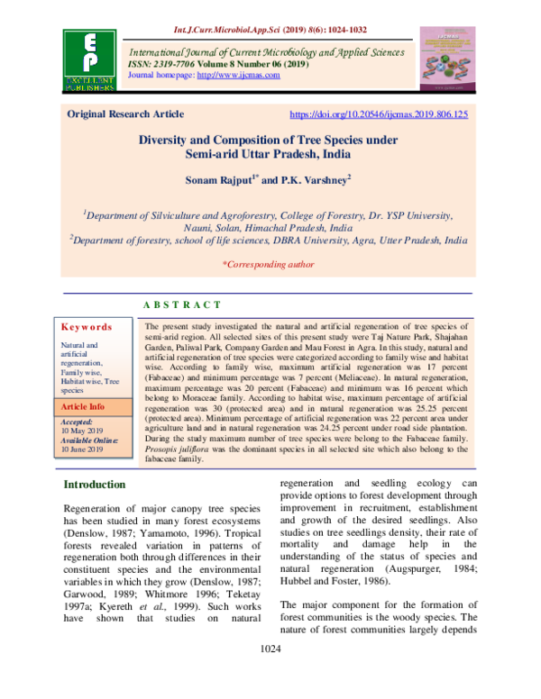 (PDF) Diversity and Composition of Tree Species under Semi-arid Uttar ...