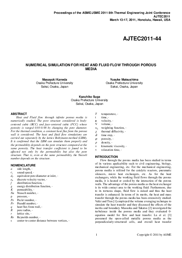 (PDF) Numerical Simulation for Heat and Fluid Flow Through Porous Media
