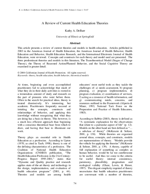 (PDF) Review of Current Health Education Theories