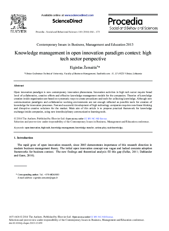 (PDF) Knowledge Management in Open Innovation Paradigm Context: High ...
