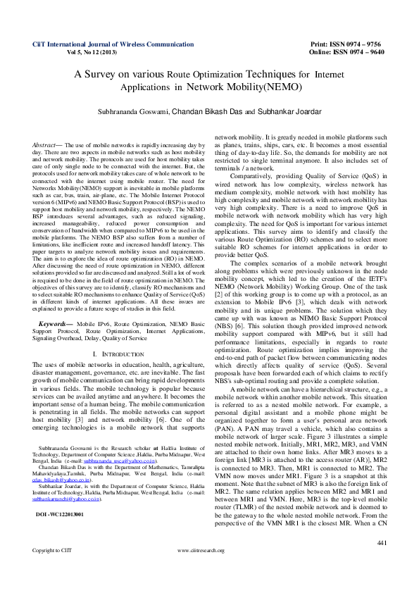 (PDF) A Survey on various Route Optimization Techniques for Internet ...